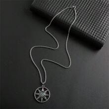 1入裝男女用指南針吊墜項鍊,鈦鋼毛衣鏈嘻哈配件 - 銀色 - 查看 1