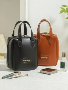 1 件 Pu 皮貝殼形化妝包化妝品收納洗漱包帶大開口和手柄 - 黑色 - 查看 3