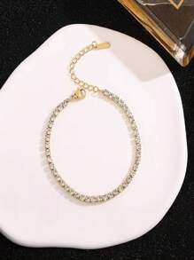 1 Miếng Của phụ nữ Thép Titan Vòng tay , Đầy đủ Dát Đầy Khối Zirconia - Vàng - Xem 3