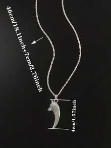 1pc Hip Hop Punk Style Vintage Alloy Wolf Head Pendant Necklace Suitable For Men's Daily, Outdoor, Festival And Party Wear - Silver - View 3