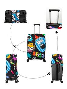 Gustell高彈性行李箱套,適用於18-30吋行李箱,卡通畫筆設計,獨特防護,可水洗,旅行配件 - 黑色 - 查看 5