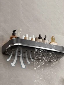 1pc Bathroom Shelf Wall Mounted Towel Rack, Towel Hook, Kitchen Wall Storage Rack, Corner Storage Organizer For Bathroom, No Drilling - Black - View 2