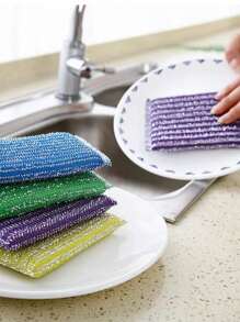 4pcs Stainless Steel Wire Sponge Cleansing Scrubber, Kitchen Cleaning Cloth For Dish, Pot And Bowl - Random - View 1