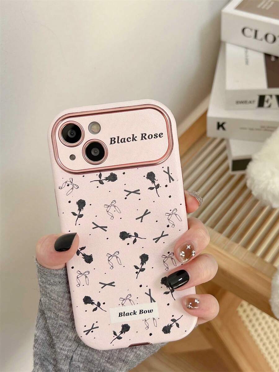 Gran Ventana Negra Con Rosas Negras Pequeñas En Toda La Pantalla - Rosa - Ver 1