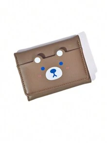 女學生可愛卡通小熊圖案時尚三折皮夾多卡片零錢袋日常用女生節日禮物 - 棕色 - 查看 1