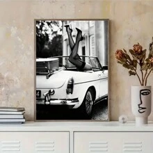 1件性感女性汽車海報,復古老照片布畫,有趣的牆藝術,適用於客廳裝飾、臥室裝飾、家居裝飾牆面裝飾,不包括畫框 - 彩色 - 查看 3
