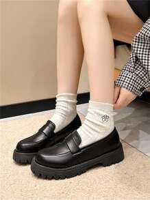 Chaussures Oxford noires pour femmes grande taille, chaussures de style britannique à semelle épaisse pour uniforme JK, Mocassins à talons hauts de style britannique