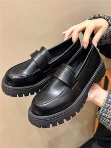 Chaussures Oxford noires pour femmes grande taille, chaussures de style britannique à semelle épaisse pour uniforme JK, Mocassins à talons hauts de style britannique