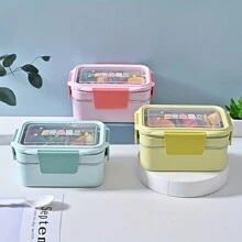 1pc Portable Stainless Steel Lunch Box With Grids, Square Divided Microwave Oven Bento Box, Leakproof Food Container, For Camping Picnic Beach Essential, For Teenagers And Workers At School, Classroom, Canteen, Back School Supplies School Supplies,Christmas Gift