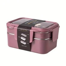 1pc Portable Stainless Steel Lunch Box With Grids, Square Divided Microwave Oven Bento Box, Leakproof Food Container, For Camping Picnic Beach Essential, For Teenagers And Workers At School, Classroom, Canteen, Back School Supplies School Supplies,Christmas Gift