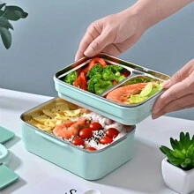 1pc Portable Stainless Steel Lunch Box With Grids, Square Divided Microwave Oven Bento Box, Leakproof Food Container, For Camping Picnic Beach Essential, For Teenagers And Workers At School, Classroom, Canteen, Back School Supplies School Supplies,Christmas Gift
