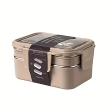 1pc Portable Stainless Steel Lunch Box With Grids, Square Divided Microwave Oven Bento Box, Leakproof Food Container, For Camping Picnic Beach Essential, For Teenagers And Workers At School, Classroom, Canteen, Back School Supplies School Supplies,Christmas Gift
