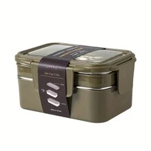 1pc Portable Stainless Steel Lunch Box With Grids, Square Divided Microwave Oven Bento Box, Leakproof Food Container, For Camping Picnic Beach Essential, For Teenagers And Workers At School, Classroom, Canteen, Back School Supplies School Supplies,Christmas Gift