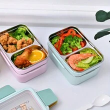 1pc Portable Stainless Steel Lunch Box With Grids, Square Divided Microwave Oven Bento Box, Leakproof Food Container, For Camping Picnic Beach Essential, For Teenagers And Workers At School, Classroom, Canteen, Back School Supplies School Supplies,Christmas Gift