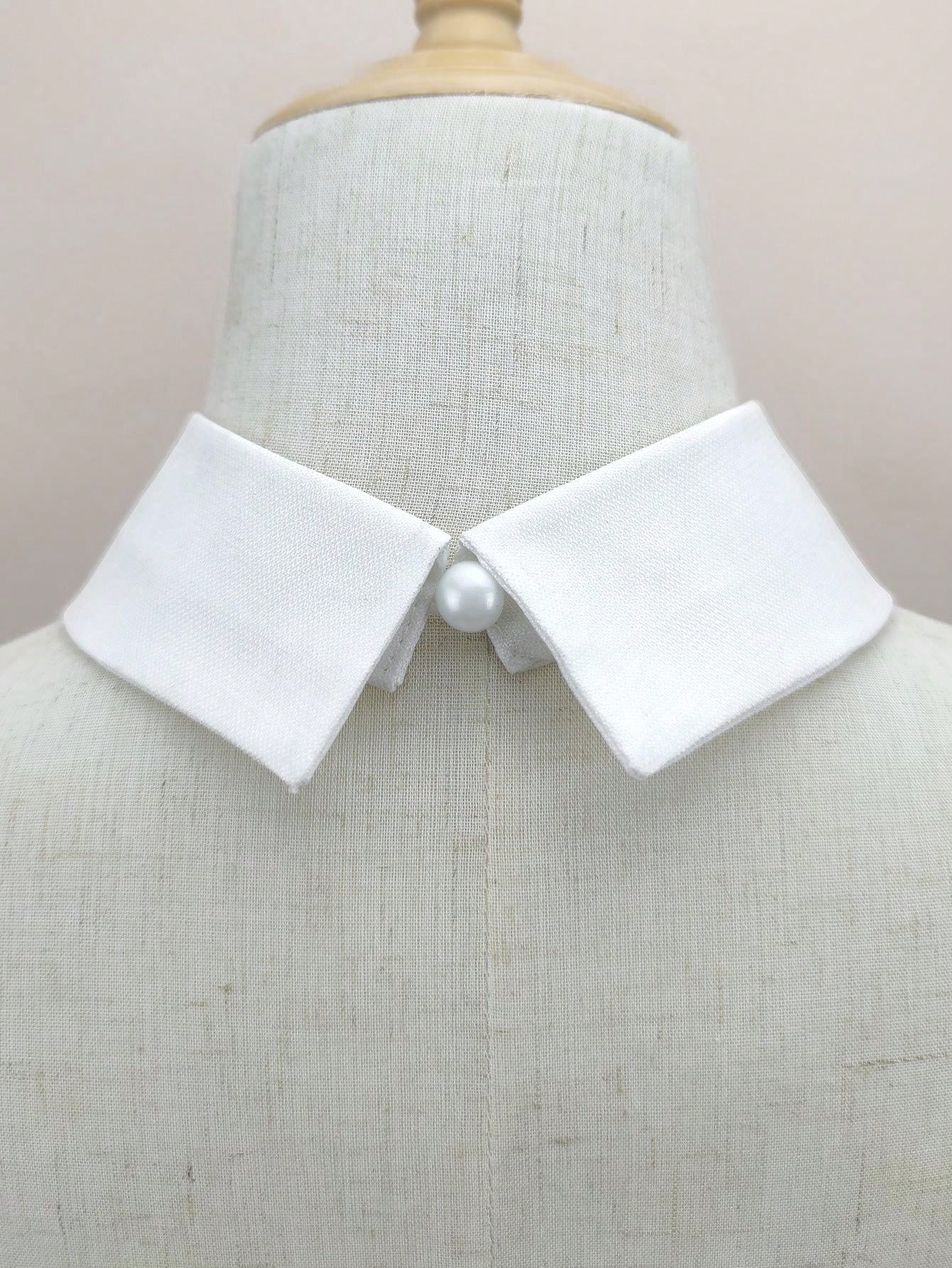 1pc White Pointed Collar With Handmade Beaded Decor, Fashion Detachable