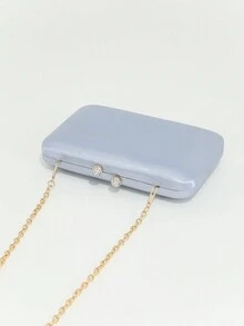 Gorgeous Mini Rhinestone & Satin Clutch Bag For Evening Parties And Gatherings - Silver - View 5