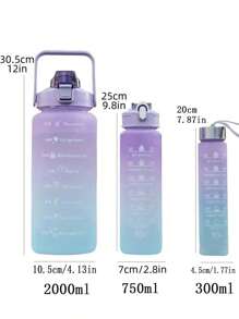 1 bình nước PC dung tích lớn 2L/750ml/300ml màu hồng ombre, cốc có ống hút di động dành cho thể thao và tập luyện, thích hợp sử dụng tại nhà, khi đi du lịch và ngoài trời. - Đỏ - Xem 2