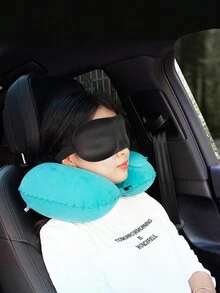 1pc Inflatable U-shaped Pillow With Press Button, Suitable For Travel And Bath - Multicolor - View 2