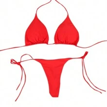 Micro Bikini Traje De Baño Sexy Brasileño Halter - Rojo - Ver 1