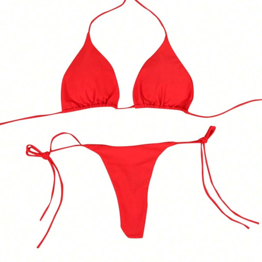 Micro Bikini Traje De Baño Sexy Brasileño Halter - Rojo - Ver 1