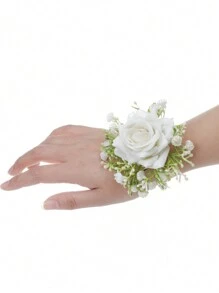 một miếng Lễ cưới Buổi tiệc Cô dâu Phù dâu Cổ tay Trân châu Vòng tay Mô phỏng Hoa cổ tay - trắng - Xem 3