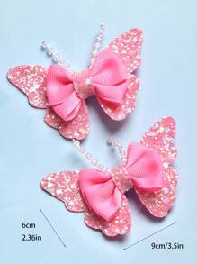 2pcs/Set Onion Slice Pearl & Butterfly Hair Clips For Kids, Cheapest Items Available, Fashionable & Sweet & Cute Hair Accessories For Daily Outfits Of Little Girls - Pink - View 6