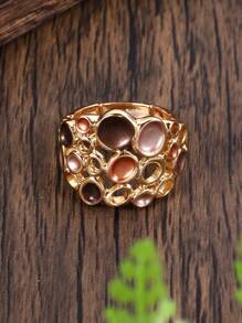 展現個性的經典時尚彈性調節鋅合金戒指,幾何波點設計,適用於女士和女孩,適合日常穿著,派對佩戴和送禮。