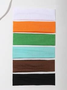 6pcs Sports Headbands Wide Side Elastic Sweatband Hair Accessories In Solid Color - Multicolor - View 1