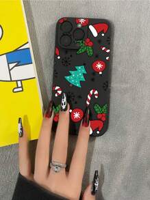 1pc Christmas Gift Shockproof Silicone Phone Case, Compatible With IPhone Xiaomi Redmi OnePlus Huawei Honor Galaxy - Black - View 3