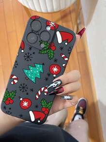 1pc Christmas Gift Shockproof Silicone Phone Case, Compatible With IPhone Xiaomi Redmi OnePlus Huawei Honor Galaxy - Black - View 7