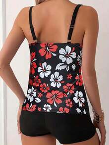 2pcs/Set Floral Print Cami Tankini Top And Boxer Briefs Tankini Sport Set Summer