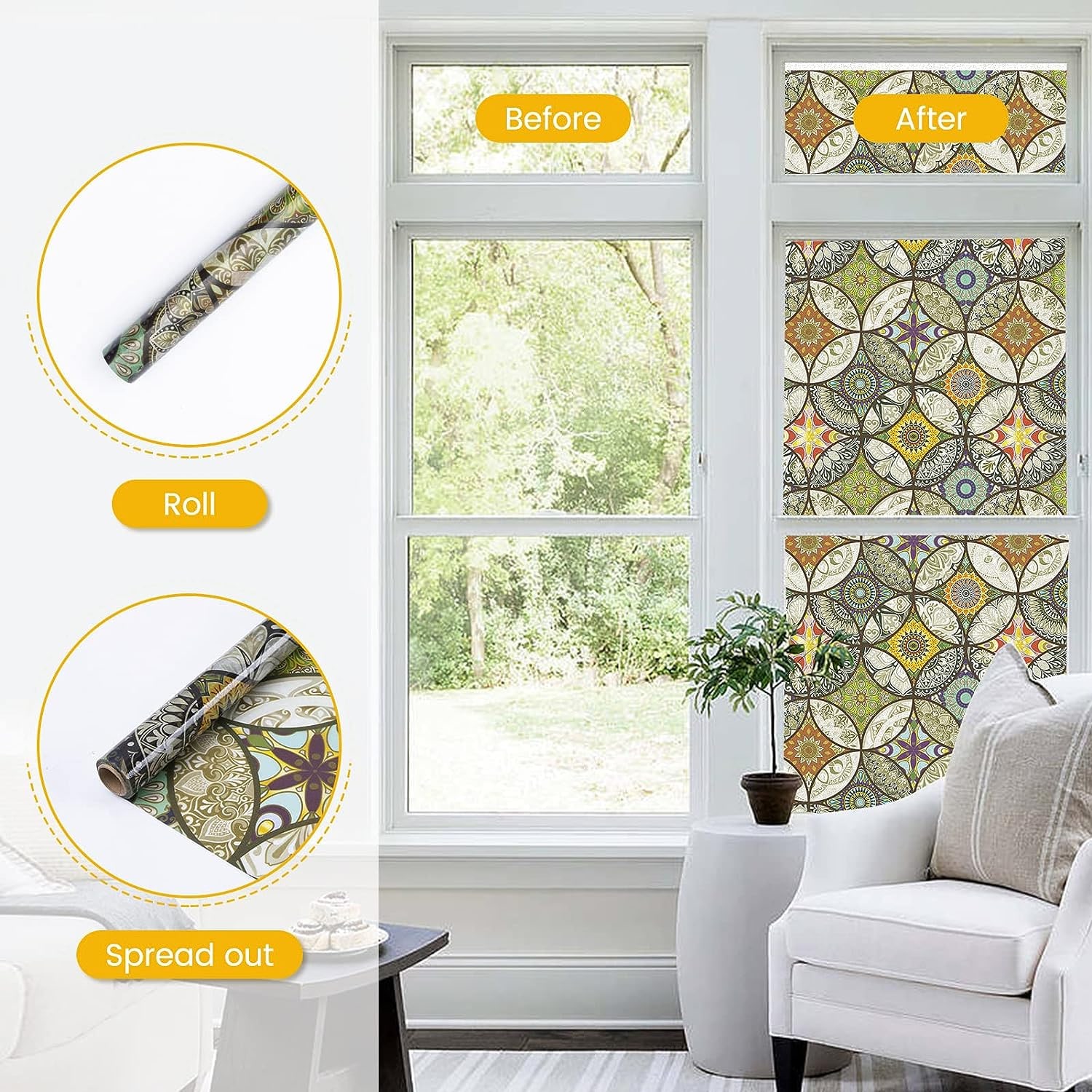 Static Cling Decorative Window Film, Nonadhesive Privacy Film, Colored