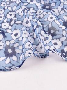 YWQLWJ 1 條時尚甜美風格女式印花雪紡圍巾,花卉設計,輕薄透氣,2023 年秋冬日常穿著,百搭配飾 - 藍色 - 查看 6