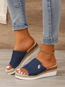 Ciabatte da donna con zeppa, fondo alto e punta aperta, leggere e confortevoli, con cinturino per uso interno