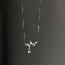 Collar Colgante Con Diamantes De Imitación Con Diseño De Electrocardiograma - Plateado - Ver 7