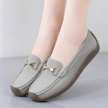 Zapatos Planos De Trabajo Para Mujer Con Detalles De Costura, Suela Suave, Talla Grande, Para Otoño - Gris - Ver 4