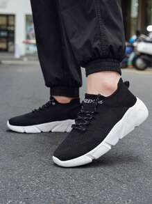 Zapatos De Deporte Para Hombre En Blanco Y Negro Para Correr (con Calcetines) - Blanco y Negro - Ver 9