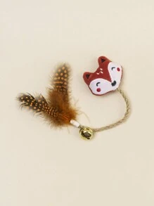 1pc Random Color Cat-shaped Toy With Rope, Feather, Bell For Cat's Entertainment & Teeth Grinding, Great Cat Accessory - Multicolor - View 5