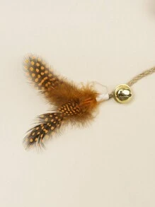 1pc Random Color Cat-shaped Toy With Rope, Feather, Bell For Cat's Entertainment & Teeth Grinding, Great Cat Accessory - Multicolor - View 6