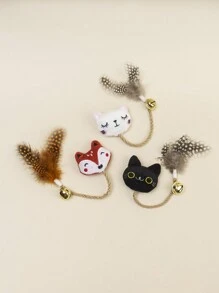 1pc Random Color Cat-shaped Toy With Rope, Feather, Bell For Cat's Entertainment & Teeth Grinding, Great Cat Accessory - Multicolor - View 1