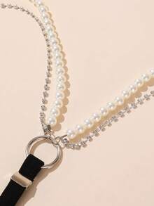 1 Miếng Của phụ nữ Đen/Trắng Trân châu & Đồ trang trí Rhinestone Đàn hồi Dây treo , Phong cách ins Đối với Mặc hàng ngày - màu đen - Xem 7