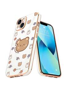 可愛熊熊繪製電鍍防震手機殼，適用於iPhone/Galaxy - 白色 - 查看 4