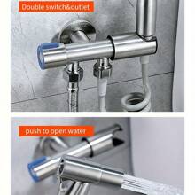 1pc No Drilling Required Stainless Steel Toilet Bidet Spray Set With Pressure Booster For Feminine Wash And Toilet Cleaning - Silver - View 4