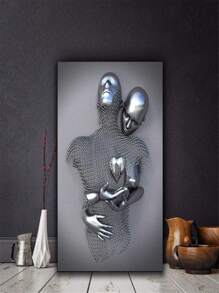 Decorazione Da Parete Per Camera Da Letto, Coppia Romantica Soggiorno Quadro Su Tela, Effetto Scultura In Metallo 3d Con Cuore D'amore, Astratta Moderna In Bianco E Nero Abbraccio Amanti Pittura Immagine Poster Stampe Per Bagno Hotel