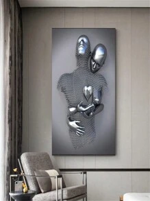 Decorazione Da Parete Per Camera Da Letto, Coppia Romantica Soggiorno Quadro Su Tela, Effetto Scultura In Metallo 3d Con Cuore D'amore, Astratta Moderna In Bianco E Nero Abbraccio Amanti Pittura Immagine Poster Stampe Per Bagno Hotel