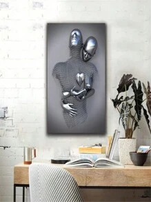 Decorazione Da Parete Per Camera Da Letto, Coppia Romantica Soggiorno Quadro Su Tela, Effetto Scultura In Metallo 3d Con Cuore D'amore, Astratta Moderna In Bianco E Nero Abbraccio Amanti Pittura Immagine Poster Stampe Per Bagno Hotel
