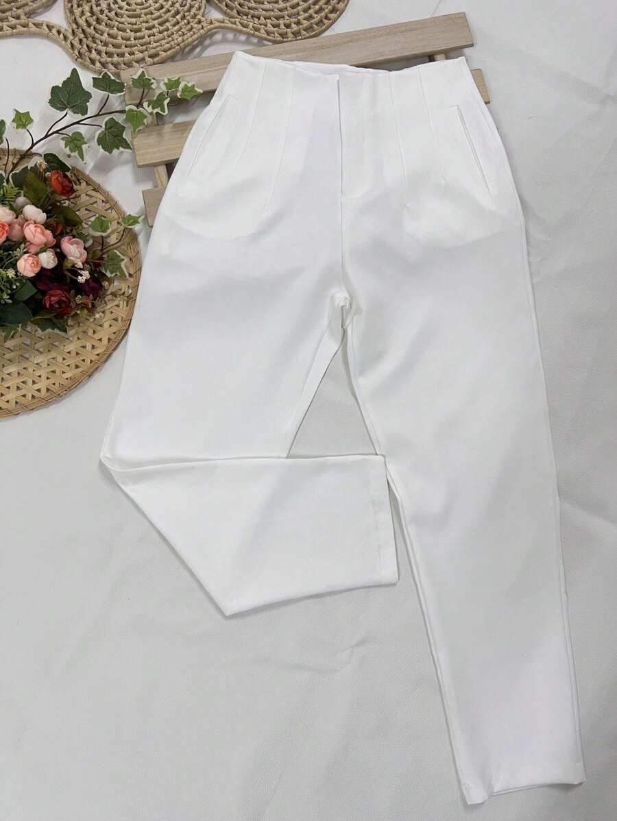 Pantalones De Cintura Alta De Sullyn_modas - Blanco - Ver 1