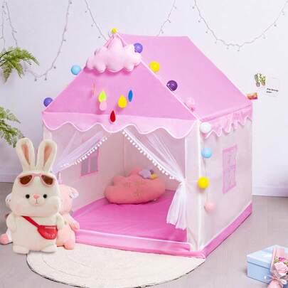 1 件粉色和白色牛津布房子形儿童室内帐篷，适合男孩/女孩，公主帐篷，游戏屋，巨大城堡（无装饰）爱情人节