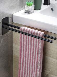1入不鏽鋼毛巾架,適用於擺放毛巾、浴巾和洗漱用品,適用於浴室,多功能架子 - 黑色 - 查看 4