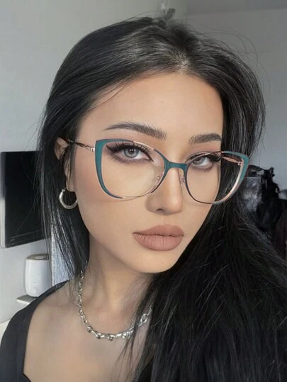 1 Pair Cat Eye Enamel Two-Tone Everyday Glasses For Women